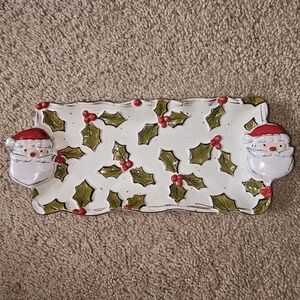 Mud Pie Christmas Holly Everything Dish with Santa handles.